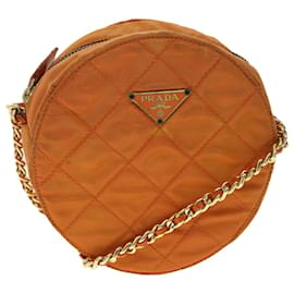 Prada-PRADA Bolso de hombro acolchado con cadena Nylon Naranja Auth yk5414-Naranja