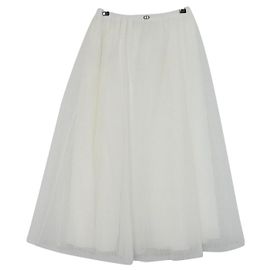 Garota Christian Dior 12+ Saia longa de tule creme Cru