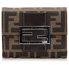 Fendi-Fendi Brown Zucca FF Logo Compact Wallet-Brown