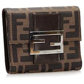 Fendi-Fendi Brown Zucca FF Logo Compact Wallet-Brown