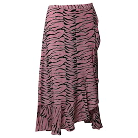 Autre Marque-Rixo Gracie Ruffled Wrap Skirt in Pink Crepe de Chine-Pink
