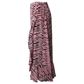 Autre Marque-Rixo Gracie Ruffled Wrap Skirt in Pink Crepe de Chine-Pink