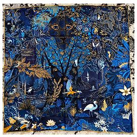 Hermès Square HERMES scarf ''Wild Singapore'' Dark blue