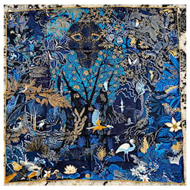 Hermès-Square HERMES scarf ''Wild Singapore''-Dark blue