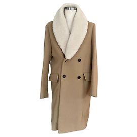 Loewe Beige wool coat with shearling Beige