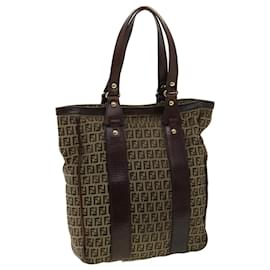 Fendi-FENDI Zucchino Canvas Tote Bag Brown Auth ac1256-Brown