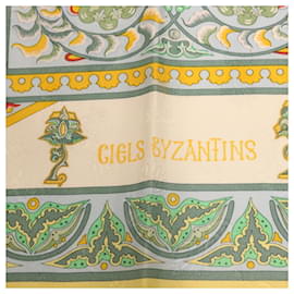 Hermès-HERMES CARRE90 Scarf Silk ""CIELS BYZANTINS"" Yellow Auth 32800-Yellow