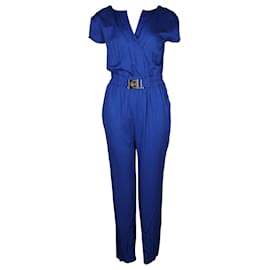 Versace-Royal Blue Jumpsuit with Monogram Logo Belt-Blue