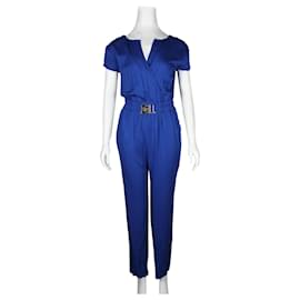 Versace-Royal Blue Jumpsuit with Monogram Logo Belt-Blue