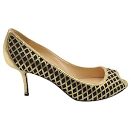 Christian Louboutin-Gold & Schwarz gewebte High Heels-Golden,Metallisch