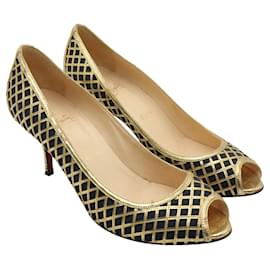 Christian Louboutin-Gold & Schwarz gewebte High Heels-Golden,Metallisch