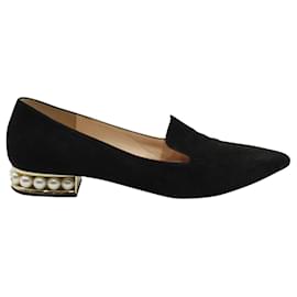 Nicholas Kirkwood-Black Pointed Shoes with Faux Pearls Heels-Black
