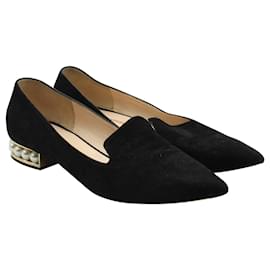 Nicholas Kirkwood-Black Pointed Shoes with Faux Pearls Heels-Black