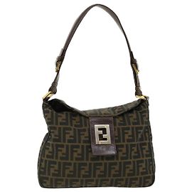FENDI Zucca Canvas Shoulder Bag Brown Black Auth yk5431b Brown Black