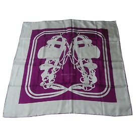 Lenço Hermès Brides de Gala Tattoo seda roxo branco Roxo