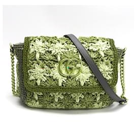 Gucci-* Gucci GG Marmont Small Chain Shoulder Bag Raffia-White,Red,Green