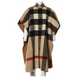 Burberry-beautiful camel reversible poncho cape Burberry nova check coat new with tags 100% original sold with hanger cover-Beige