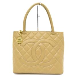 Chanel-CHANEL CABAS SHOPPING MEDALLION CAVIAR LEATHER QUILTED HAND BAG-Beige
