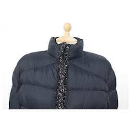 Chanel-NEW CHANEL COAT BLACK DOWN JACKET CC BUTTONS BLACK TWEED STRIPS T L 44 COATE-Black