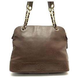 BOLSA DE MÃO DE COURO VINTAGE CHANEL CABAS SHOPPING LOGO CC MARROM Marrom