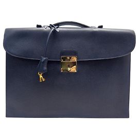 Hermès HERMES QUIRUS SATCHEL HANDBAG IN COURCHEVEL LEATHER 1 BRIEFCASE BELLOWS Blue