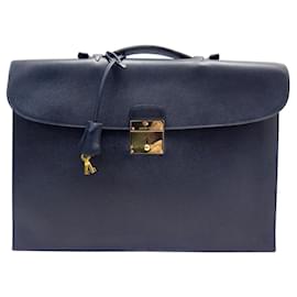 Hermès-HERMES QUIRUS SATCHEL HANDBAG IN COURCHEVEL LEATHER 1 BRIEFCASE BELLOWS-Blue