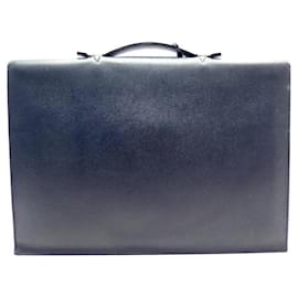 Hermès-HERMES QUIRUS SATCHEL HANDBAG IN COURCHEVEL LEATHER 1 BRIEFCASE BELLOWS-Blue