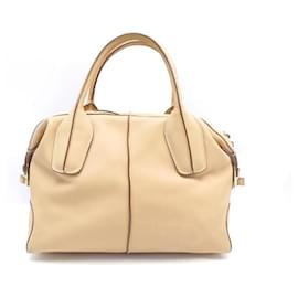 Tod's-TOD'S D-BAG HANDBAG IN BEIGE SMOOTH LEATHER MAIN LEATHER HAND BAG PURSE-Beige