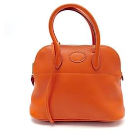 Hermès-VINTAGE SAC A MAIN HERMES MINI BOLIDE 16CM BANDOULIERE CUIR SWIFT ORANGE PURSE-Orange