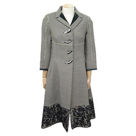 LOUIS VUITTON COAT LONG T36 S EMBROIDERY GRAY BUTTON LEAVES COAT Grey