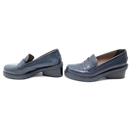 Hermès-HERMES MOCCASIN SHOES WITH HEELS 40 LOAFERS SHOES NAVY BLUE LEATHER-Navy blue