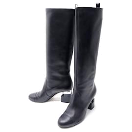Chanel-CHANEL SHOES BOOTS WITH PEARL HEELS G30451 T38 BLACK LEATHER BOOTS-Black