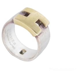 Hermès-HERMES HERAKLES T RING 47 TWO-TONE IN YELLOW GOLD & SILVER 925 TWO TONE GOLD RING-Other