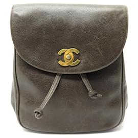 Chanel-VINTAGE CHANEL BACKPACK TIMELESS FLAP LOGO CC IN CAVIAR LEATHER BACKPACK BAG-Brown