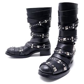 CHAUSSURES DIOR BOTTES DE MOTARD CLOUTEES 38 CUIR NOIR BIKER STUDDED BOOTS Noir