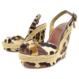 Christian Louboutin-CHRISTIAN LOUBOUTIN ESPADRILLES SHOES 36 BROWN PONY LEATHER SHOES-Brown