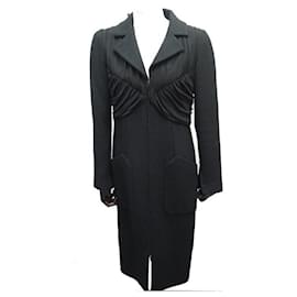 Chanel-COAT DRESS CHANEL P54604V37240 40 L BLACK WOOL TWEED WOOL COAT DRESS-Black