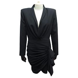 ALEXANDRE VAUTHIER KLEID M 38 DRAPIERT IN SCHWARZEM SCHWARZEM KLEID AUS SCHWARZER WOLLE Schwarz