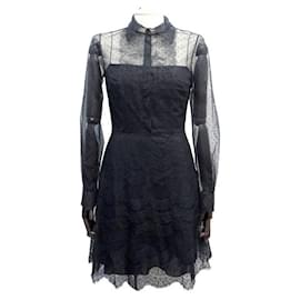 Christian Dior-CHRISTIAN DIOR PLUMETIS DRESS 841D01a8810 taille 38 M BLACK SILK DRESS-Black