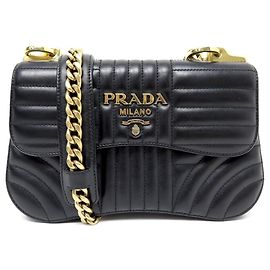 BOLSA PRADA DIAGRAMA 1BD201 BOLSA DE MÃO DE COURO PRETA Preto