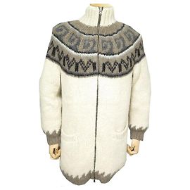 Hermès HERMES COAT VEST 7/8 SURI ALPACA WOOL MESH ECRU 52 L COAT WOOL JACKET Cream