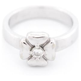 Chanel-CHANEL CLOVER DIAMANT SOLITAIRE RING 0.15CT IN WEISSGOLD T50 Diamant-Ring-Silber
