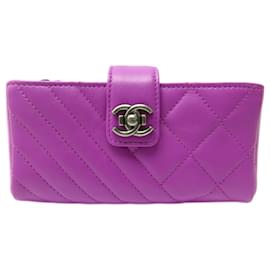 Chanel-NEW CHANEL O-MINI WALLET PURSE PURPLE LEATHER WALLET-Purple