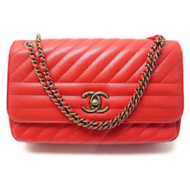 Chanel-NEUF SAC A MAIN CHANEL A RABAT TIMELESS BANDOULIERE CUIR CHEVRON ROUGE BAG-Rouge