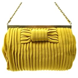 Chanel-NEW CHANEL POUCH KNOT POUCH IN YELLOW PLEATED FABRIC NEW HAND BAG PURSE-Yellow