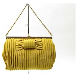 Chanel-NEW CHANEL POUCH KNOT POUCH IN YELLOW PLEATED FABRIC NEW HAND BAG PURSE-Yellow