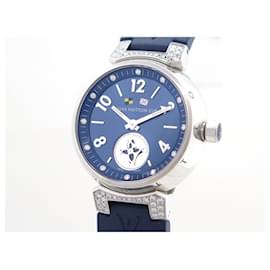 Louis Vuitton-NUEVO RELOJ Q LOUIS VUITTON TAMBOUR LOVELY CUP12METRO4 ct de cuarzo 28 mm de diamantes-Azul