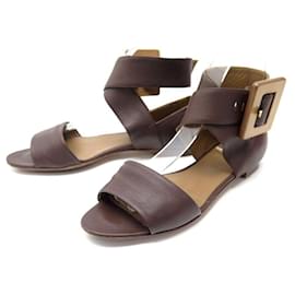 Hermès-Hermes shoes 37 CHOCOLATE BROWN LEATHER SANDALS + BOX LEATHER SHOES-Brown
