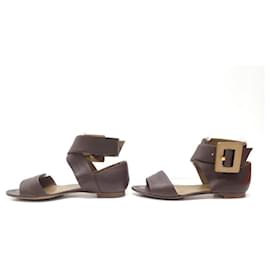 Hermès-Hermes shoes 37 CHOCOLATE BROWN LEATHER SANDALS + BOX LEATHER SHOES-Brown