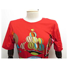 Hermès-NEW HERMES DRESS LES FOLIES DU CIEL S 36 RED COTTON SCARF SQUARE DRESS-Red